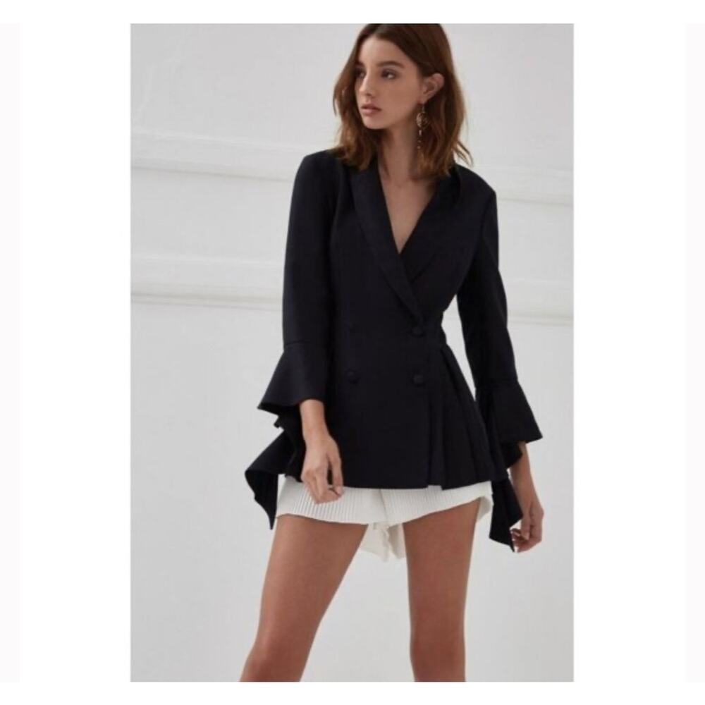 C/Meo Collective We’ll All Be Alright Double Breasted Blazer Peplum Black Sz XS